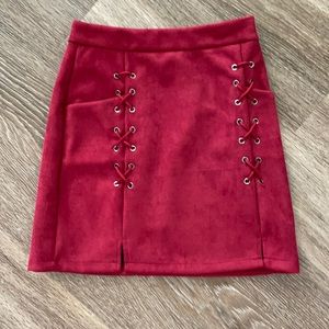 Lace Up Red Mini Skirt